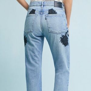 Levi embroidered jeans, Anthropology, straight leg